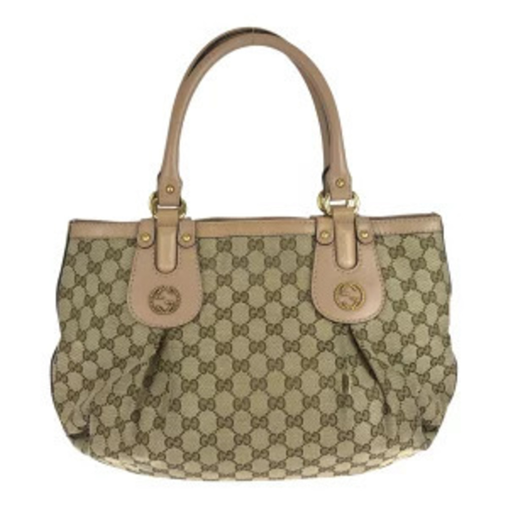 Gucci Tote Beige Shoulder GG Leather Bag Canvas Pink Tan Pink